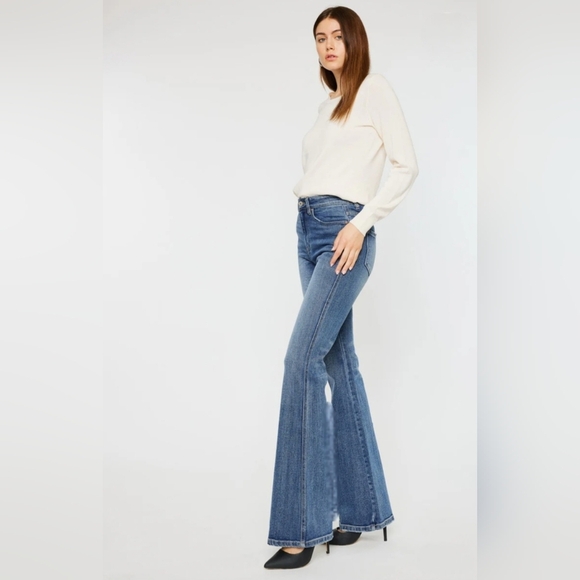 KanCan High Rise Medium Wash Classic Flare Jeans Stretch 7/27 Long Tall NEW - Picture 5 of 15